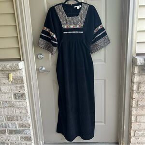 Vintage JCPenney Black Maxi House Coat with Colorful Embroidery